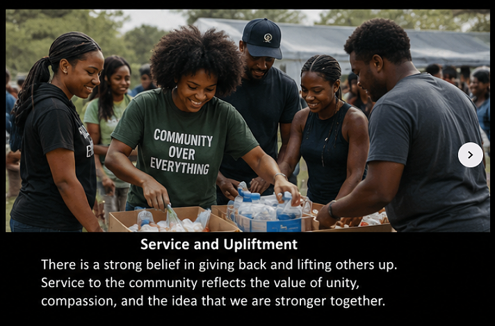 Service and Upliftment There is a strong belief in giving back and lifting others up. Service to...